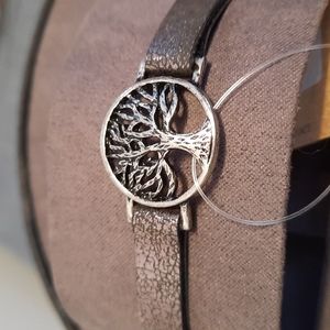 Tree of Life Leather Band Bracelet Metal Snap Closure